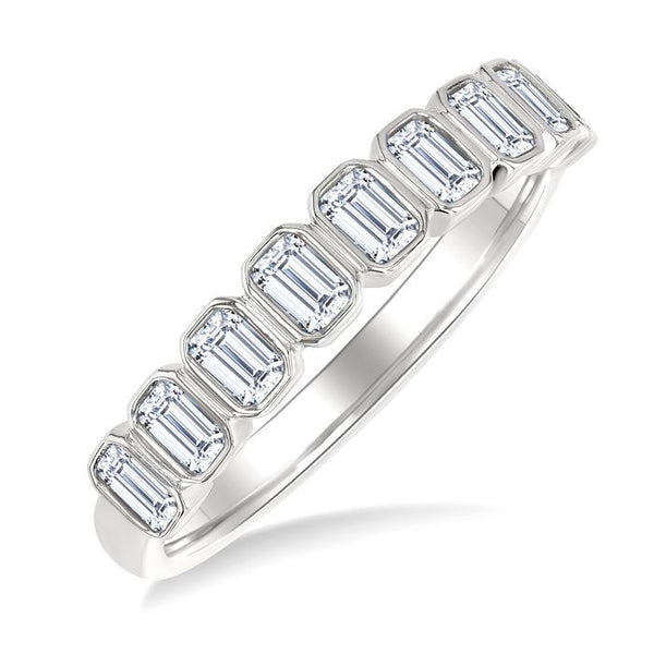 3/4 Ctw North-South Bezel Set Emerald Cut Diamond Fashion Band in 14K White Gold