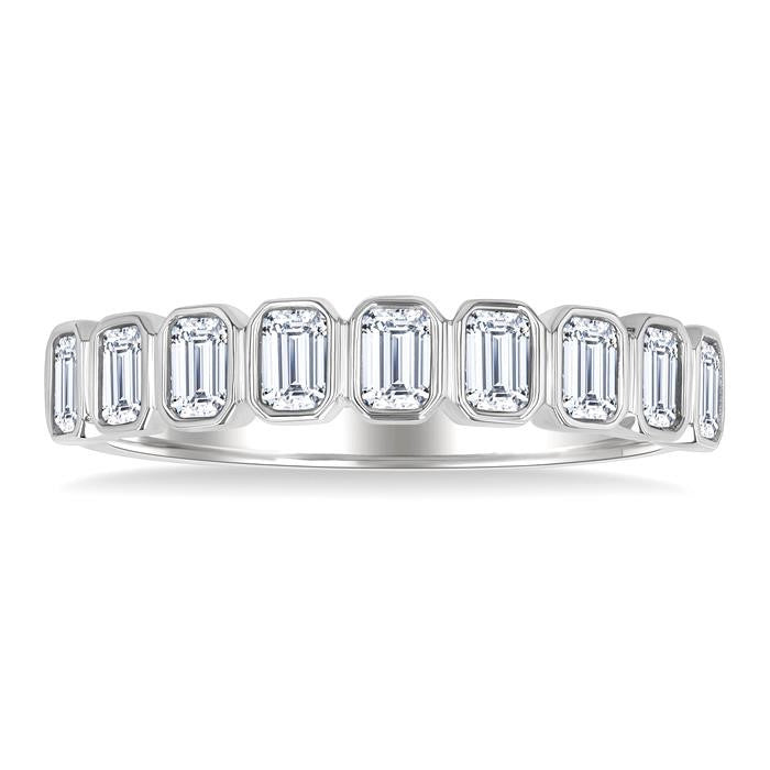 3/4 Ctw North-South Bezel Set Emerald Cut Diamond Fashion Band in 14K White Gold