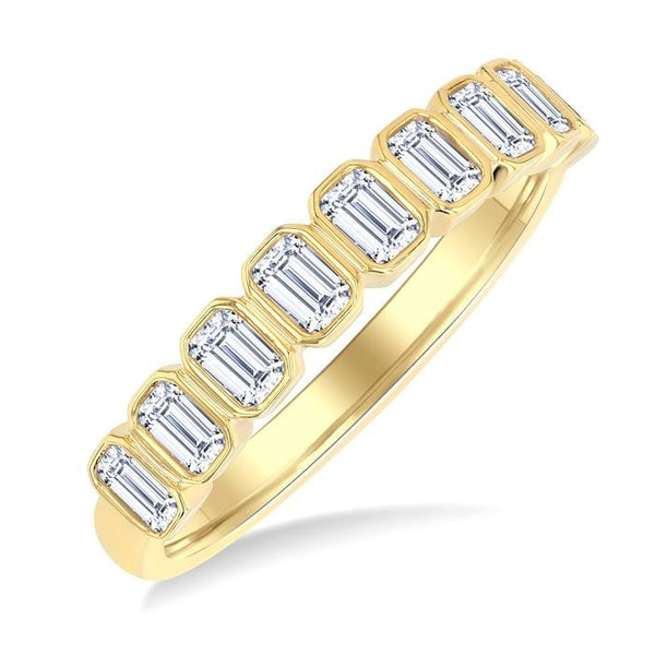 3/4 Ctw North-South Bezel Set Emerald Cut Diamond Fashion Band in 14K Yellow Gold