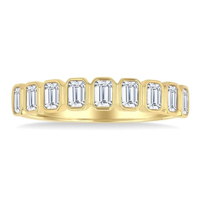3/4 Ctw North-South Bezel Set Emerald Cut Diamond Fashion Band in 14K Yellow Gold