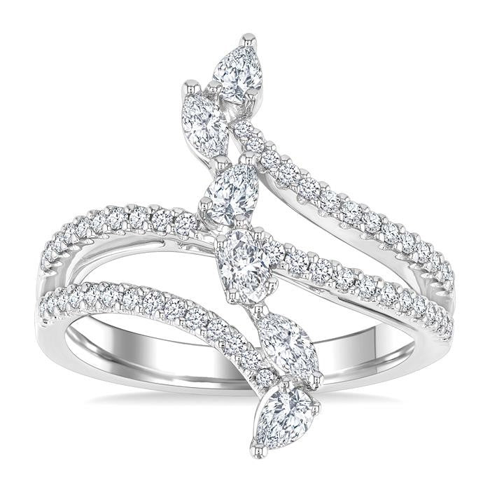 3/4 Ctw Three-Way Split Shank Mixed Diamond Cut Fashion Ring in 14K White Gold
