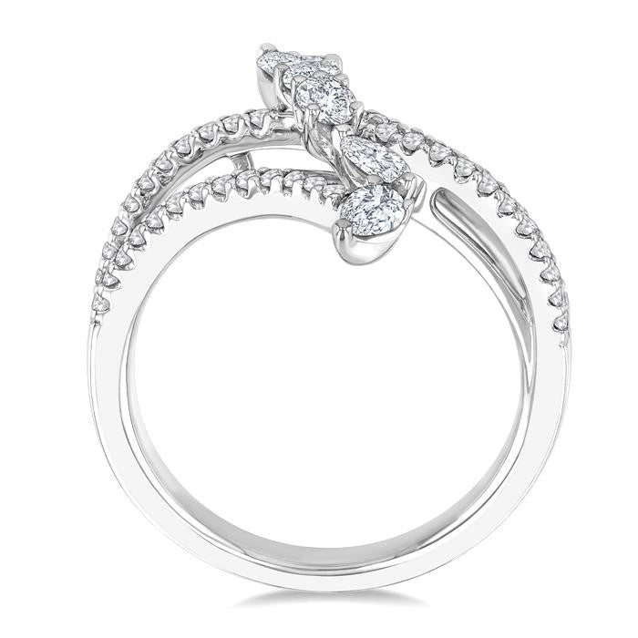 3/4 Ctw Three-Way Split Shank Mixed Diamond Cut Fashion Ring in 14K White Gold