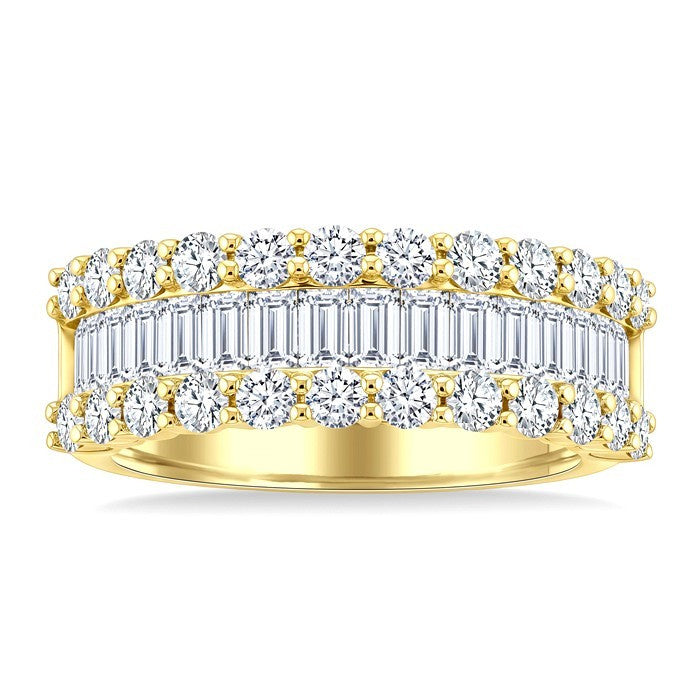 1 3/4 Ctw Channel Set Baguette and Round Cut Diamond Fashion Band in 14K Yellow Gold