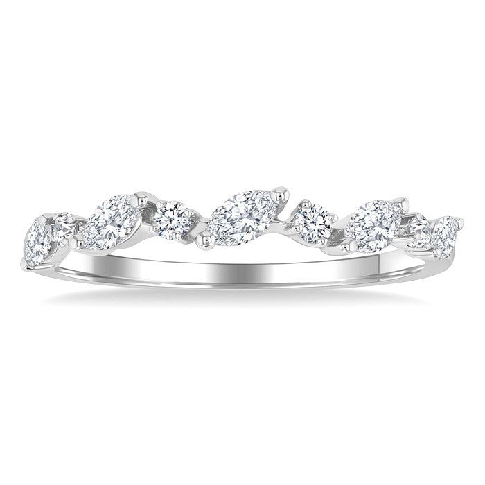 3/8 Ctw Wave Pattern Scatter Marquise and Round Cut Diamond Fashion Band in 14K White Gold