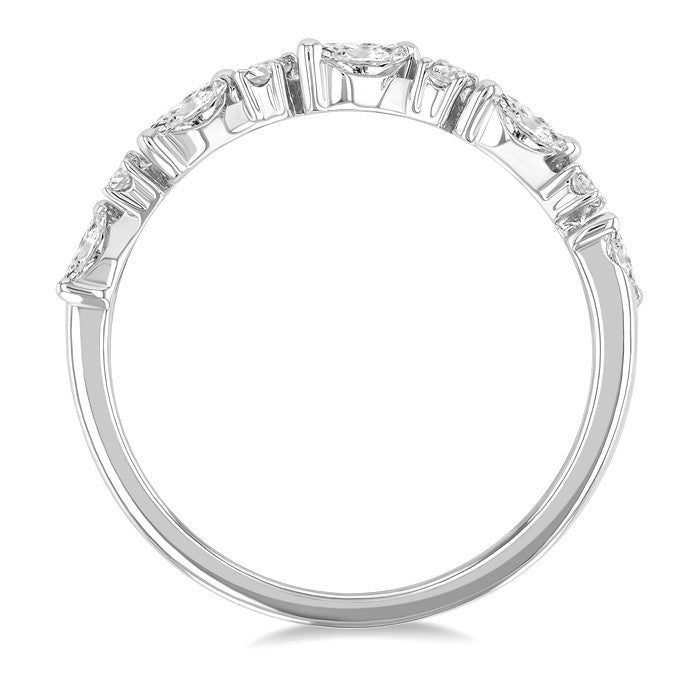 3/8 Ctw Wave Pattern Scatter Marquise and Round Cut Diamond Fashion Band in 14K White Gold