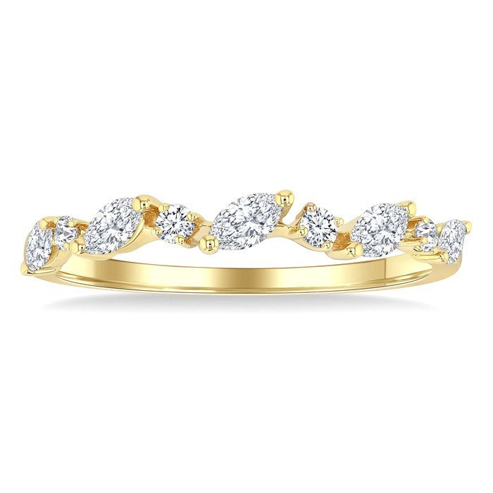 3/8 Ctw Wave Pattern Scatter Marquise and Round Cut Diamond Fashion Band in 14K Yellow Gold