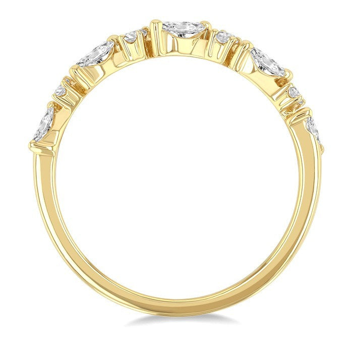 3/8 Ctw Wave Pattern Scatter Marquise and Round Cut Diamond Fashion Band in 14K Yellow Gold
