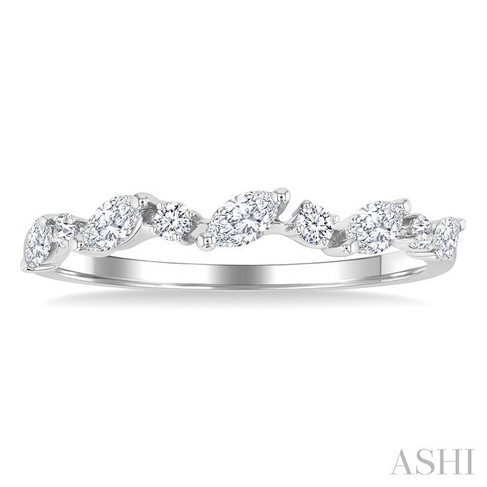 3/8 Ctw Wave Pattern Scatter Marquise and Round Cut Diamond Fashion Band in 14K White Gold