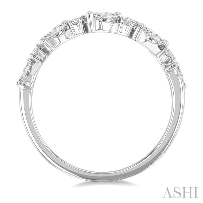 3/8 Ctw Wave Pattern Scatter Marquise and Round Cut Diamond Fashion Band in 14K White Gold