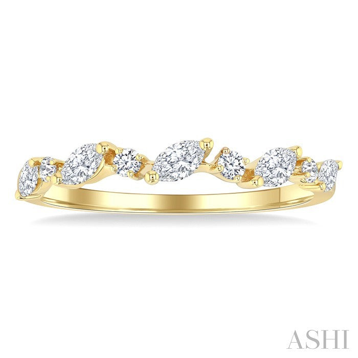 3/8 Ctw Wave Pattern Scatter Marquise and Round Cut Diamond Fashion Band in 14K Yellow Gold