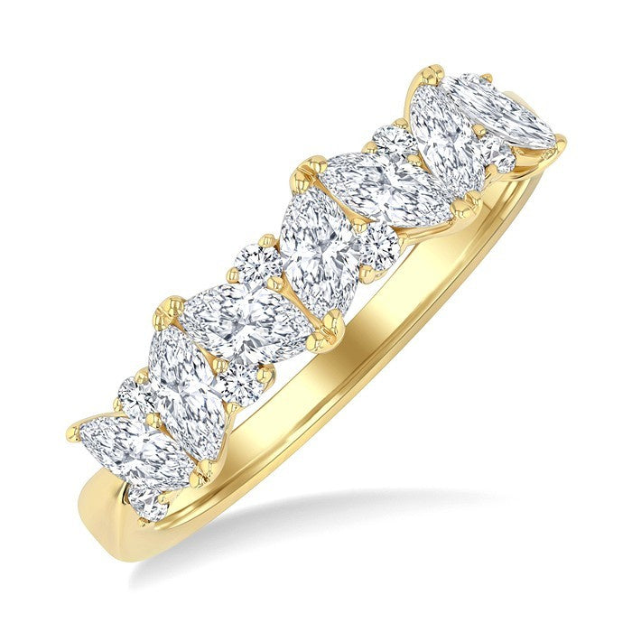 1 Ctw Scatter Marquise and Round Cut Diamond Fashion Band in 14K Yellow Gold