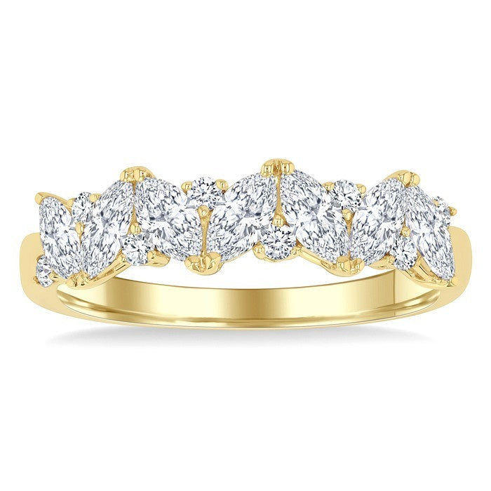1 Ctw Scatter Marquise and Round Cut Diamond Fashion Band in 14K Yellow Gold