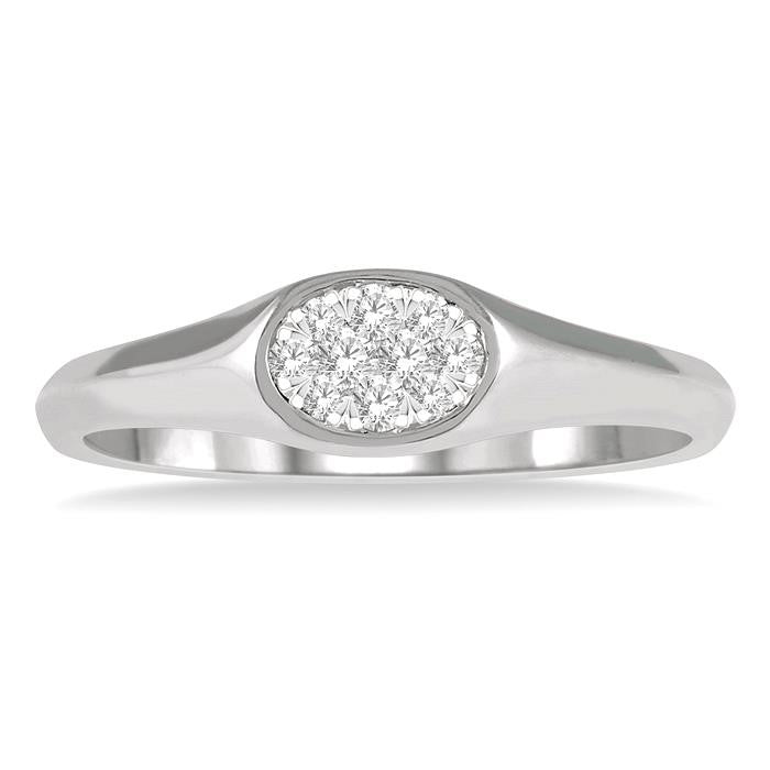 Oval Shape East-West Shine Bright Essential Diamond Signet Ring