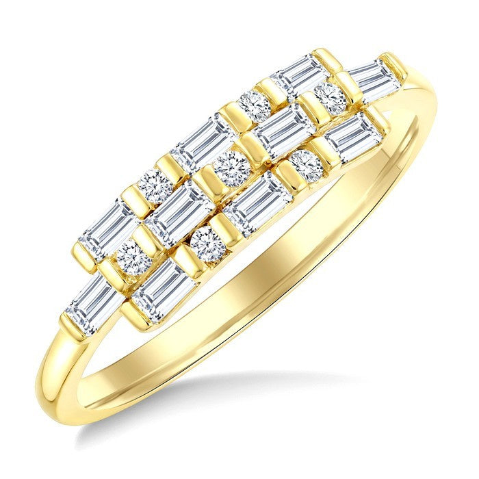 1/3 Ctw Fusion Baguette and Round Cut Diamond Fashion Ring in 14K Yellow Gold