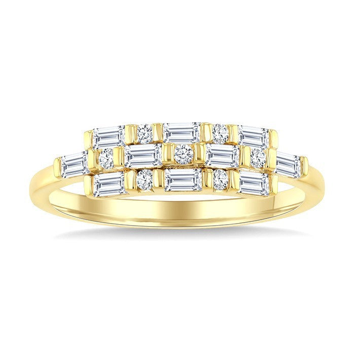 1/3 Ctw Fusion Baguette and Round Cut Diamond Fashion Ring in 14K Yellow Gold