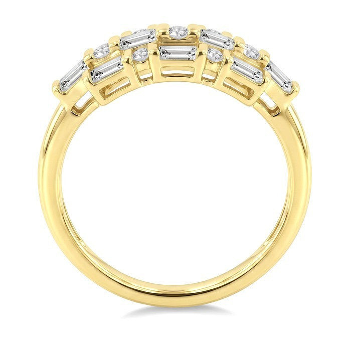 1/3 Ctw Fusion Baguette and Round Cut Diamond Fashion Ring in 14K Yellow Gold