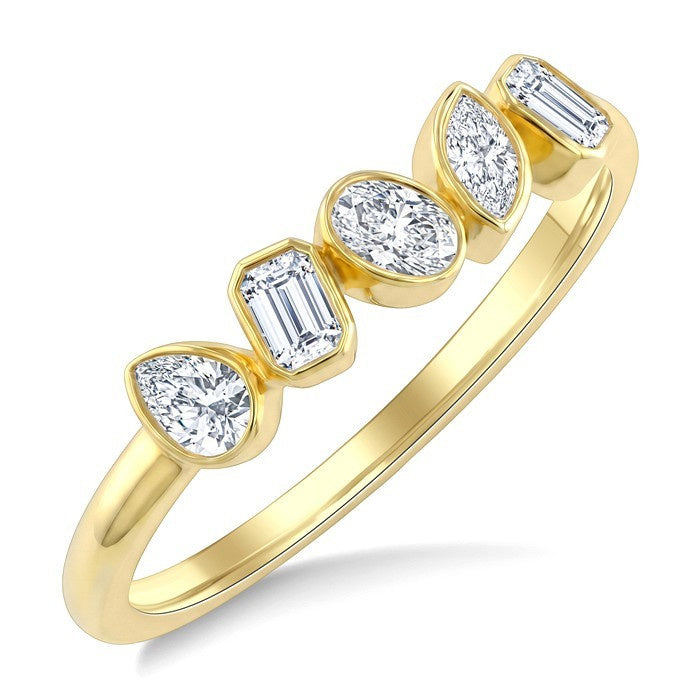 3/8 Ctw Bezel Set Mixed Cut Diamond Bar Ring in 14K Yellow Gold