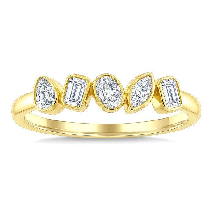 3/8 Ctw Bezel Set Mixed Cut Diamond Bar Ring in 14K Yellow Gold