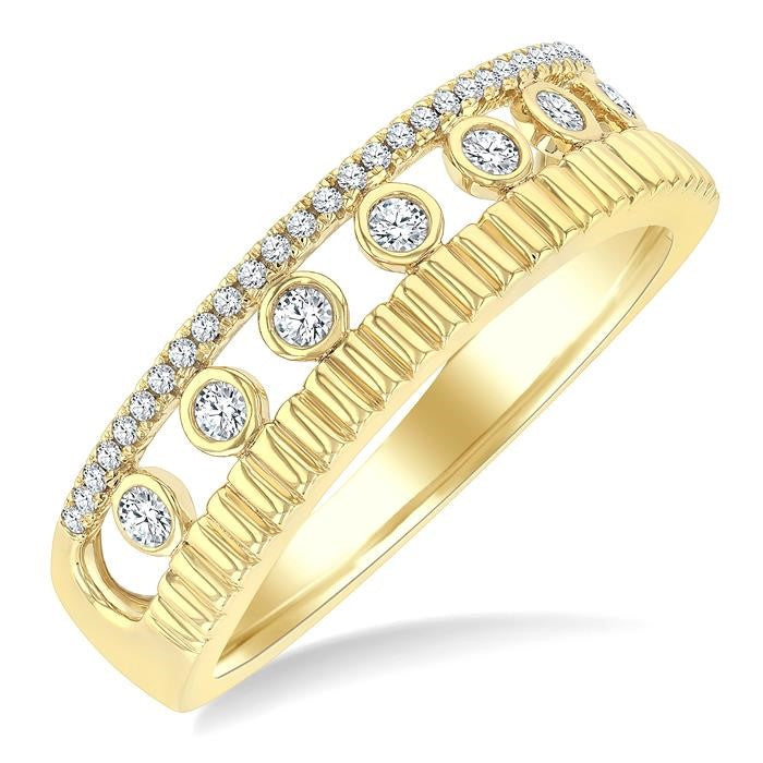 1/5 Ctw Bezel and Prong Set Round Cut Diamond Bold Fluted Fashion Ring in 10K Yellow Gold