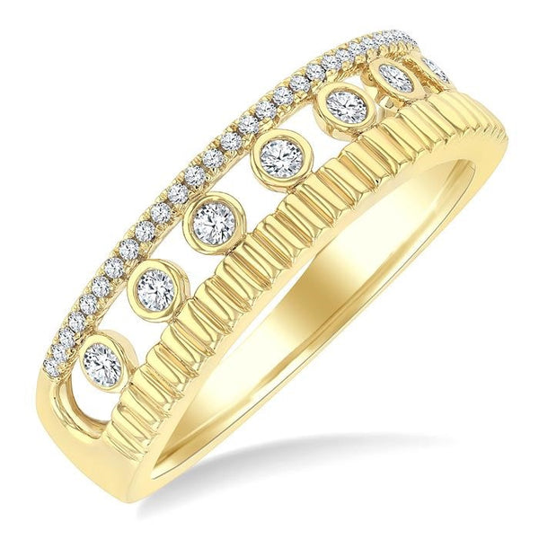 1/5 Ctw Bezel and Prong Set Round Cut Diamond Bold Fluted Fashion Ring in 10K Yellow Gold