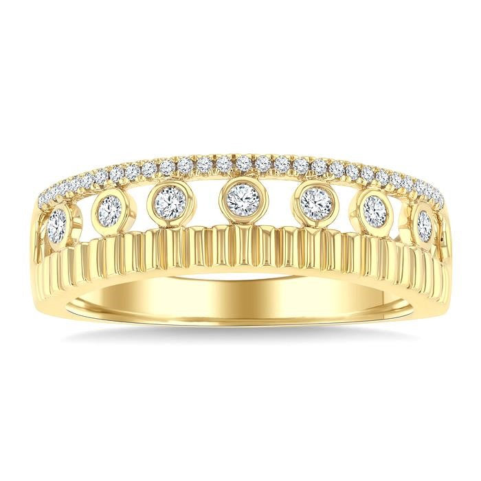 1/5 Ctw Bezel and Prong Set Round Cut Diamond Bold Fluted Fashion Ring in 10K Yellow Gold