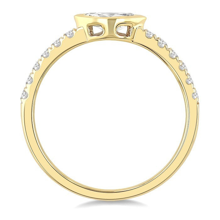 1/2 Ctw Luna Bezel East-West Marquise Cut and Round Cut Diamond Ring in 14K Yellow Gold