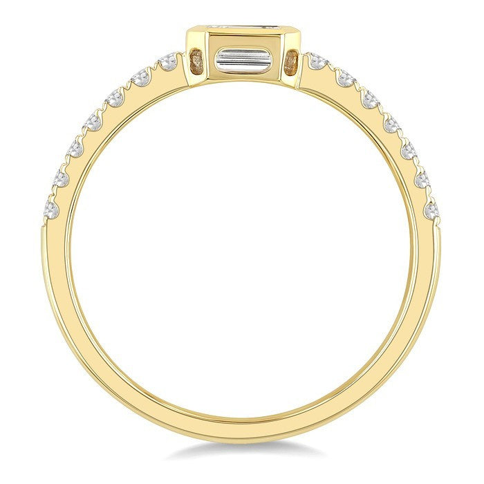1/2 Ctw Luna Bezel East-West Emerald Cut and Round Cut Diamond Ring in 14K Yellow Gold