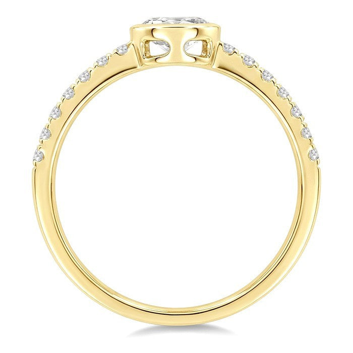 1/2 Ctw Luna Bezel East-West Oval Cut and Round Cut Diamond Ring in 14K Yellow Gold