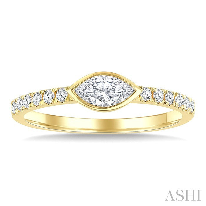 1/2 Ctw Luna Bezel East-West Marquise Cut and Round Cut Diamond Ring in 14K Yellow Gold