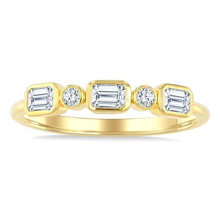 1/2 Ctw Bezel set Octagon and Round Cut Diamond Band in 14K Yellow Gold