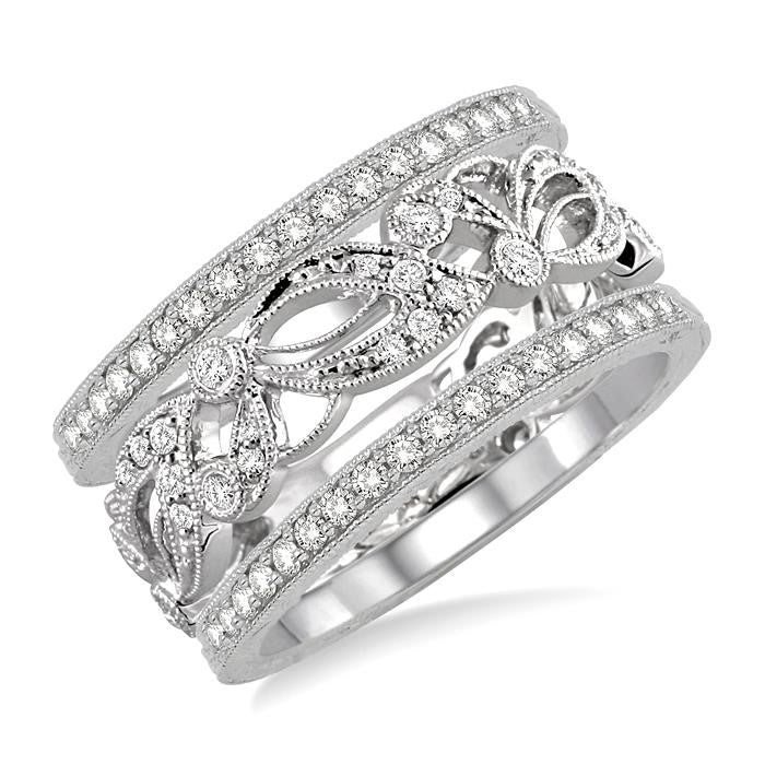 1/2 Ctw Round Cut Diamond Triple Band Set in 14K white Gold