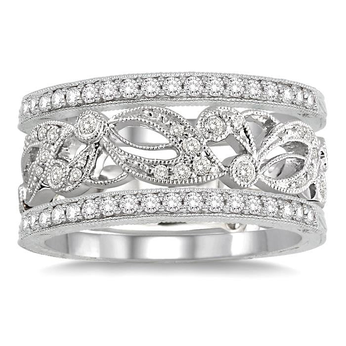 1/2 Ctw Round Cut Diamond Triple Band Set in 14K white Gold