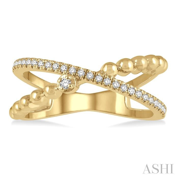1/6 Ctw Criss Cross Split Shank Round Cut Bead Bijoux Diamond Fashion Ring in 10K Yellow Gold