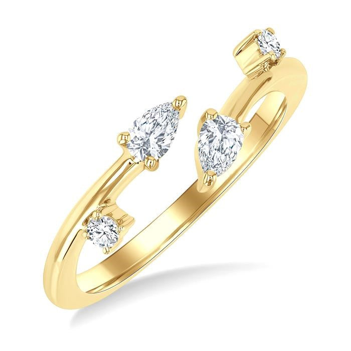 1/4 Ctw Open Bypass Pear and Round Cut Diamond Fashion Ring in 14K Yellow Gold
