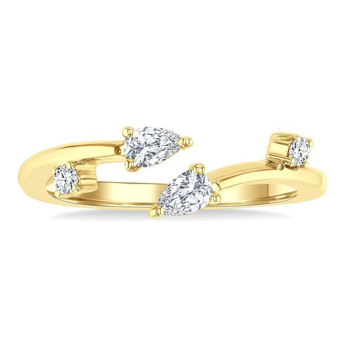1/4 Ctw Open Bypass Pear and Round Cut Diamond Fashion Ring in 14K Yellow Gold