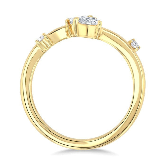 1/4 Ctw Open Bypass Pear and Round Cut Diamond Fashion Ring in 14K Yellow Gold