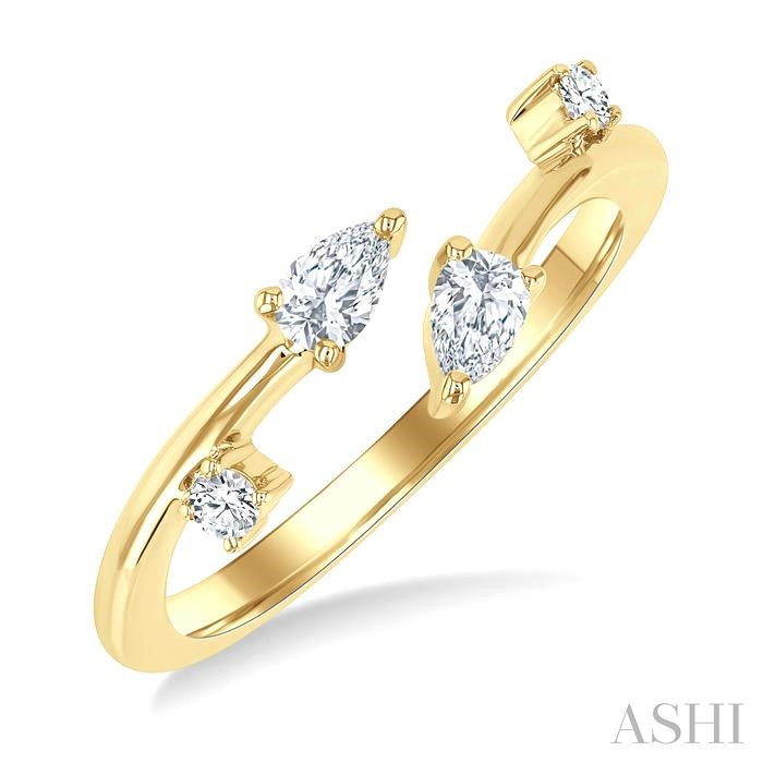 1/4 Ctw Open Bypass Pear and Round Cut Diamond Fashion Ring in 14K Yellow Gold