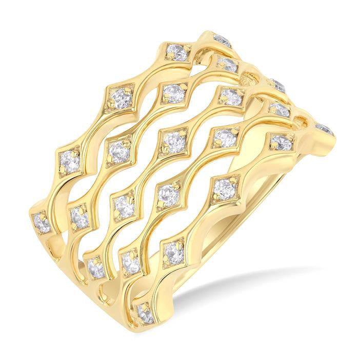 1/3 Ctw 5-Row Kite-Shaped Link Round Cut Diamond Wide Fashion Band in 14K Yellow Gold