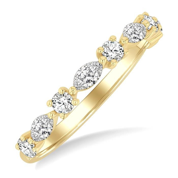 5/8 Ctw Scatter East-West Set Marquise and Round Cut Diamond Fashion Band in 14K Yellow Gold