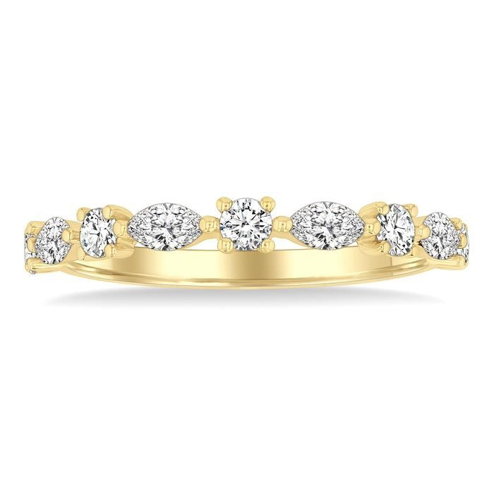 5/8 Ctw Scatter East-West Set Marquise and Round Cut Diamond Fashion Band in 14K Yellow Gold