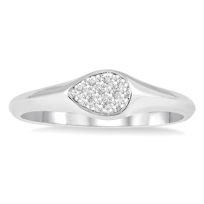 1/10 Ctw Pear Shape Shine Bright Diamond Ring in 14K White Gold