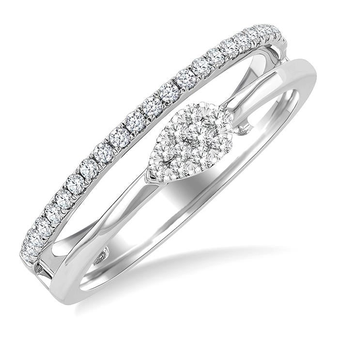 1/4 Ctw Double Row Pear Shape Shine Bright Round Cut Diamond Ladies Ring in 10K White Gold