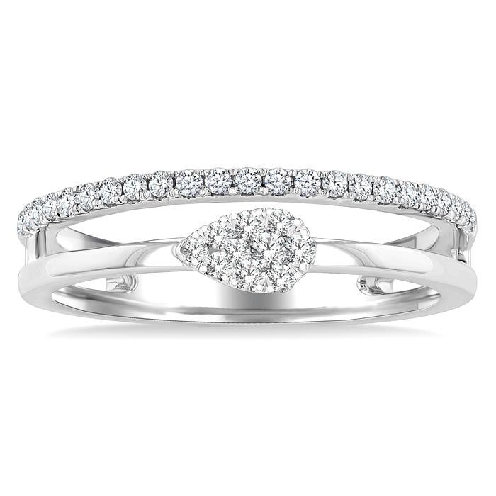 1/4 Ctw Double Row Pear Shape Shine Bright Round Cut Diamond Ladies Ring in 10K White Gold