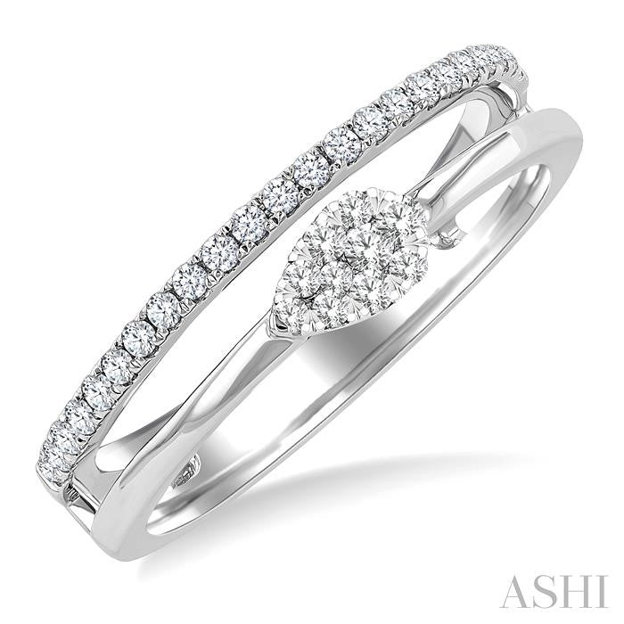 1/4 Ctw Double Row Pear Shape Shine Bright Round Cut Diamond Ladies Ring in 10K White Gold