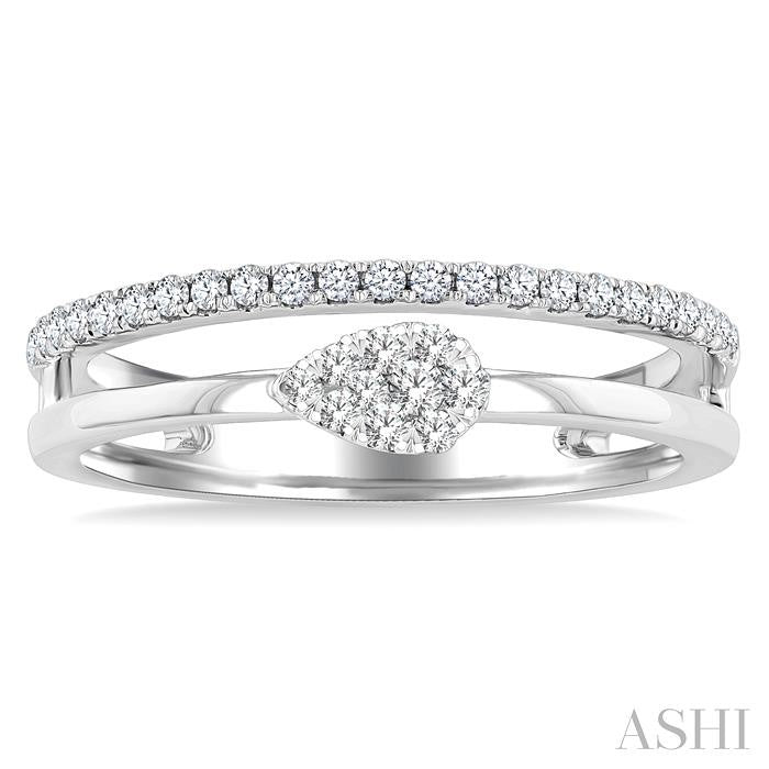 1/4 Ctw Double Row Pear Shape Shine Bright Round Cut Diamond Ladies Ring in 10K White Gold