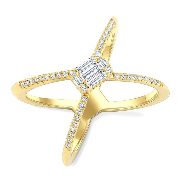 1/3 Ctw Fusion Baguette and Round Cut Diamond Fashion Ring in 14K Yellow Gold
