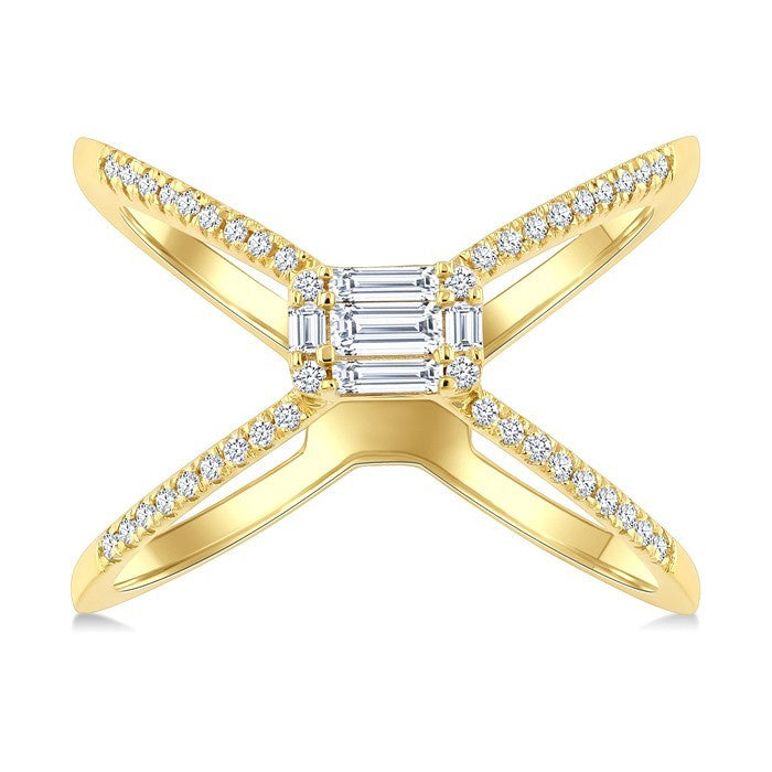 1/3 Ctw Fusion Baguette and Round Cut Diamond Fashion Ring in 14K Yellow Gold