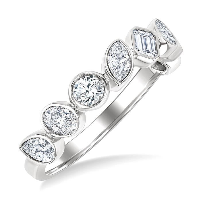 1 Ctw Bezel Set Mixed Diamond Cut Fashion Band in 14K White Gold