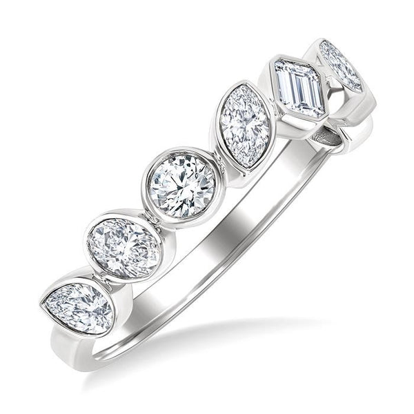 1 Ctw Bezel Set Mixed Diamond Cut Fashion Band in 14K White Gold