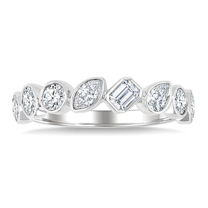 1 Ctw Bezel Set Mixed Diamond Cut Fashion Band in 14K White Gold